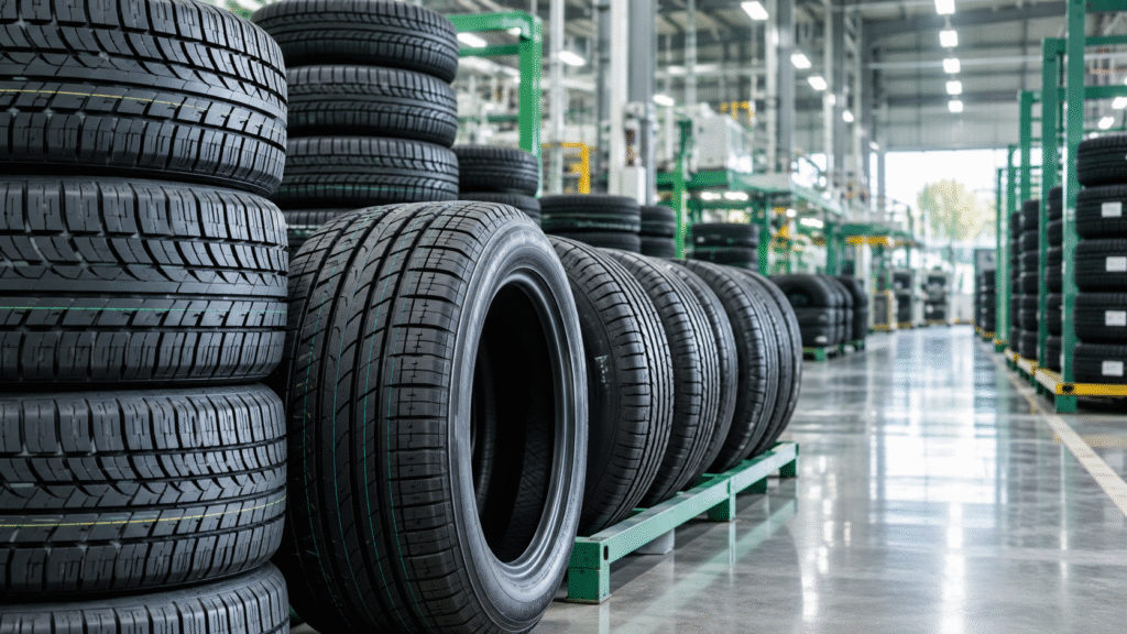 Tyres at a modern rubber and tyre facility